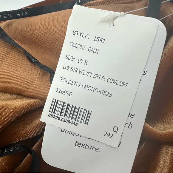 After Six Stretch Velvet Cowl Maxi Dress Golden Almond 10 New with Tag - Picture 8 of 10